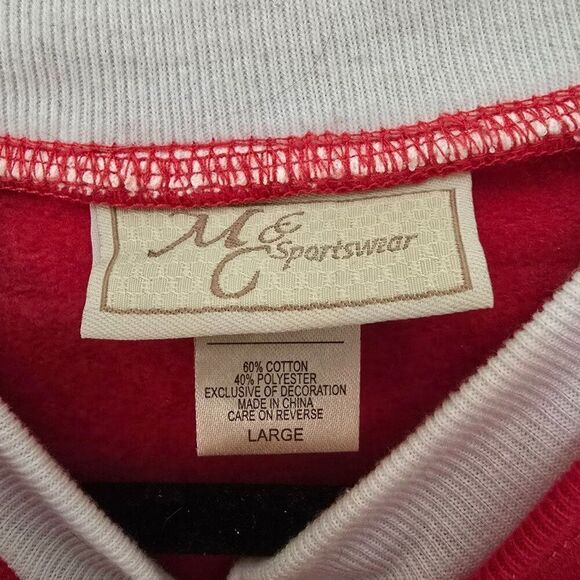 Vintage Red Christmas Sweatshirt W/ Snowman Tree Design By M.C. Sportswear Siz L - Picture 3 of 4